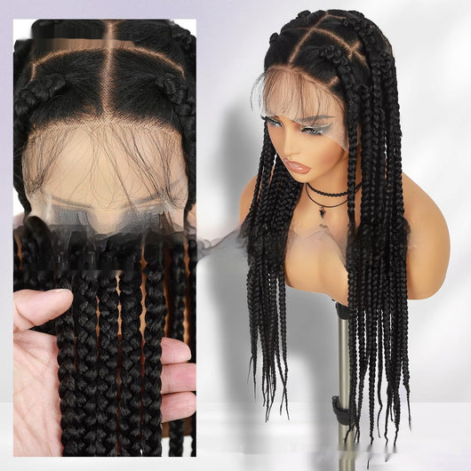 Gorro Tejido a Mano con Encaje Completo - Peluca de Tres Trenzas en Fibra Sintética - Image 3