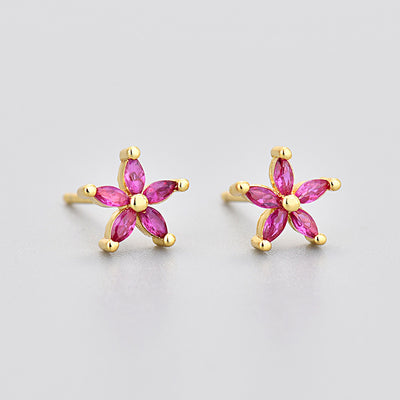 Aretes de Piedra de Caballo con Flor de Cinco Pétalos y Diamantes de Color - Image 27