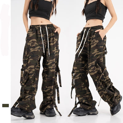 Pantalones Cargo Camuflaje con Cintura Elástica y Cordón - Estilo Street Couple - Image 4