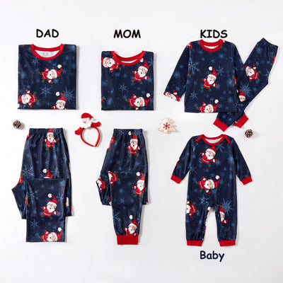 Blue long-sleeved baby romper with a white Christmas tree and Santa Claus design, featuring snap closures. - Image 4