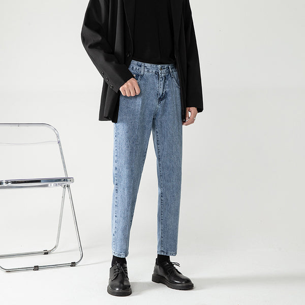 Pantalones Cropped Azul Claro Corte Recto Hombre