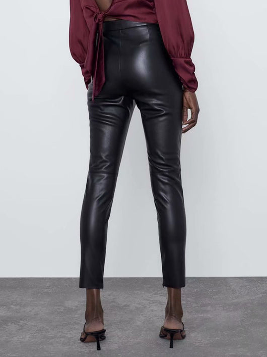 Pantalones de Cuero con Abertura Lateral - Diseño Versátil Todo Uso - Image 11