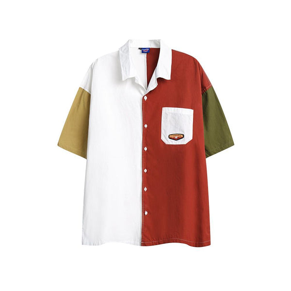 Camisa Retro Unisex con Mosaico Multicolor y Bolsillos