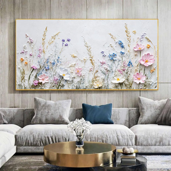 Cuadro Decorativo Flores 3D con Técnica Paleta - Arte Moderno para Sala de Estar