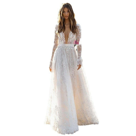 Vestido de Novia Elegante con Mangas de Encaje para Cena y Eventos - Image 13
