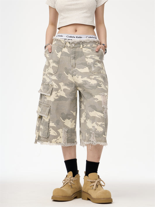Pantalones Cortos Denim Camuflado Leopardo Estilo Retro Urbano - Image 11
