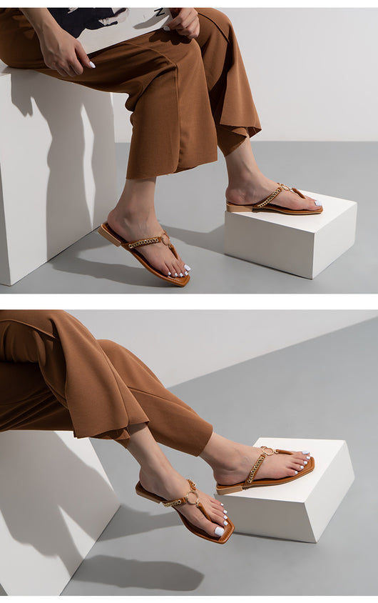 Sandalias Mujer con Cadena Dorada y Hebilla Redonda - Tacón Bajo Cómodo - Image 3