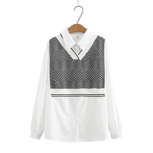Blusa Suelta Talla Grande con Efecto Dos Piezas y Mangas Largas para Trabajo - Image 11