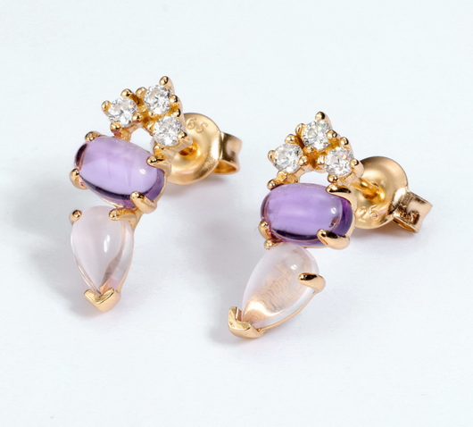 Aretes de Plata 925 Chapados en Oro 9K con Gota Geométrica y Piedra de Color - Image 16