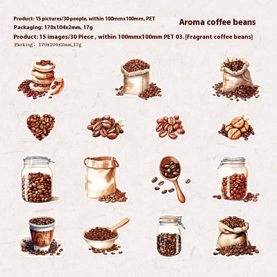 Sheet of 15 watercolor coffee shop stickers, featuring various cafe exteriors and interiors in a Nordic style. - Image 8
