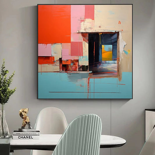 Cuadro Abstracto Moderno Azul y Amarillo - Lienzo Pintado a Mano para Decoración del Hogar
