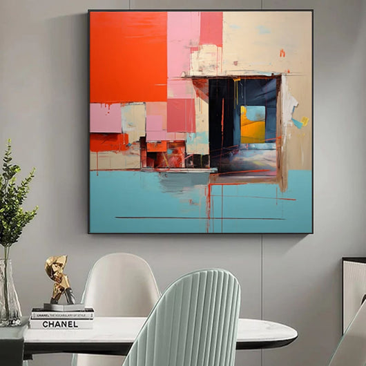 Cuadro Abstracto Moderno Azul y Amarillo - Lienzo Pintado a Mano para Decoración del Hogar