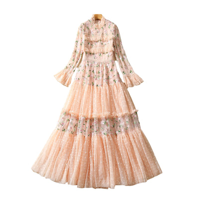 Vestido Largo de Encaje Floral Bordado con Mangas Largas - Image 3