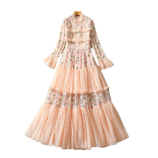 Vestido Largo de Encaje Floral Bordado con Mangas Largas - Image 3
