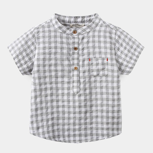Camisa Infantil de Algodón Azul a Cuadros - Estilo Casual Cómodo - Image 3
