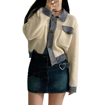 Cardigan Tejido de Rayas Multicolor Contrastante para Mujer - Image 5