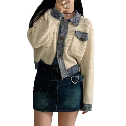 Cardigan Tejido de Rayas Multicolor Contrastante para Mujer - Image 5