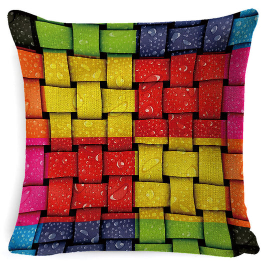 Funda de Almohada de Algodón y Lino Colorida con Diseño Creativo - Image 2
