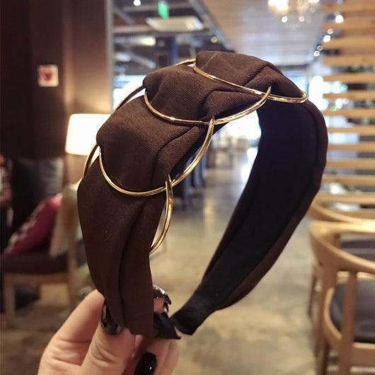Diadema Ancha Dorada con Tejido Cruzado y Aro para Mujer - Image 18
