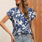 Blusa Estampada Cuello V Manga Corta Suelta