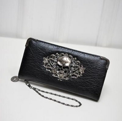 Billetera Larga para Mujer con Diseño Calavera y Flores - Cartera de Cuero PU con Cierre de Cremallera - Image 3