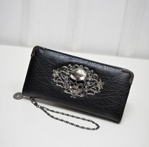 Billetera Larga para Mujer con Diseño Calavera y Flores - Cartera de Cuero PU con Cierre de Cremallera - Image 3