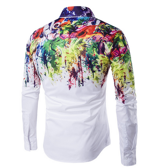 Camisa Urbana Hombre Manga Larga Diseño Splash Paint Ajuste Perfecto - Image 2