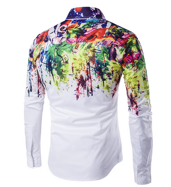 Camisa Urbana Hombre Manga Larga Diseño Splash Paint Ajuste Perfecto