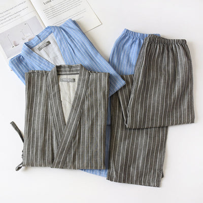 Pijama Doble Capa de Algodón a Rayas con Cordones Estilo Japonés - Image 2