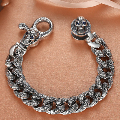 Pulsera de Plata Esterlina con Calavera Vintage para Hombre - Image 4