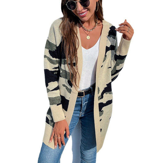 Cardigan Suéter Tejido Camuflaje para Mujer - Largo y Versátil - Image 8
