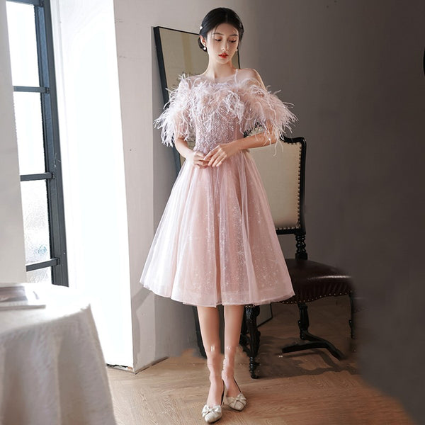 Vestido de Noche Elegante con Plumas Estilo Francés Premium