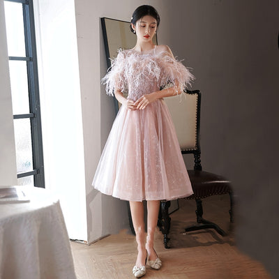 Vestido de Noche Elegante con Plumas Estilo Francés Premium