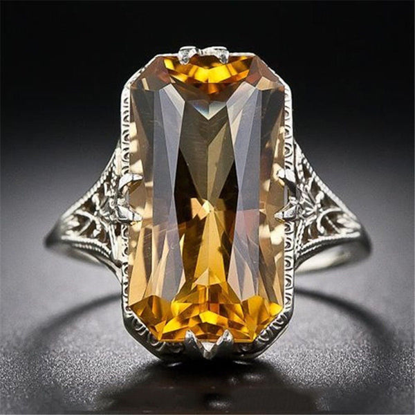 Anillo Hueco Citrina Tallado Estilo Europa y América