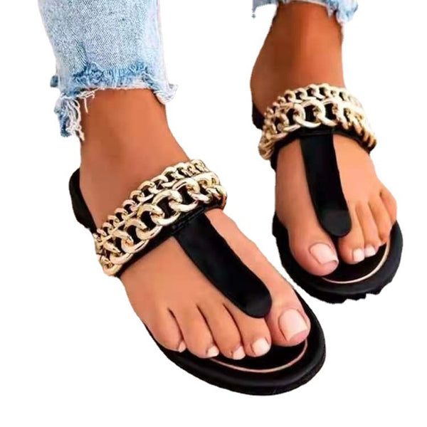 Sandalias Metálicas con Cadena y Suela Plana