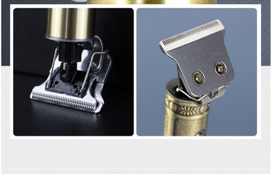 Professional electric hair clipper with gold T-blade, bronze and silver decorative handle, and black wrist strap. - Image 10