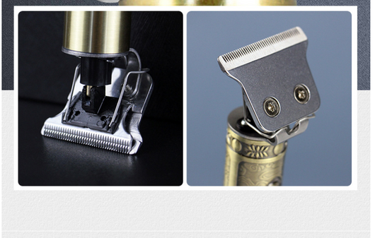 Professional electric hair clipper with gold T-blade, bronze and silver decorative handle, and black wrist strap. - Image 10