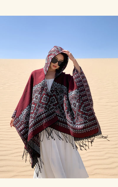 Poncho Étnico Desértico de Cashmira Artificial para Otoño e Invierno - Image 23