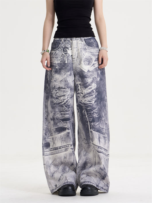 Jeans Rectos Oversize Vintage Desteñidos con Estampado Degradado para Mujer - Image 12