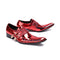 Zapatos de Cuero Ejecutivos Coreanos Hombre Punta Aguda Charol Grabado Vino Tinto
