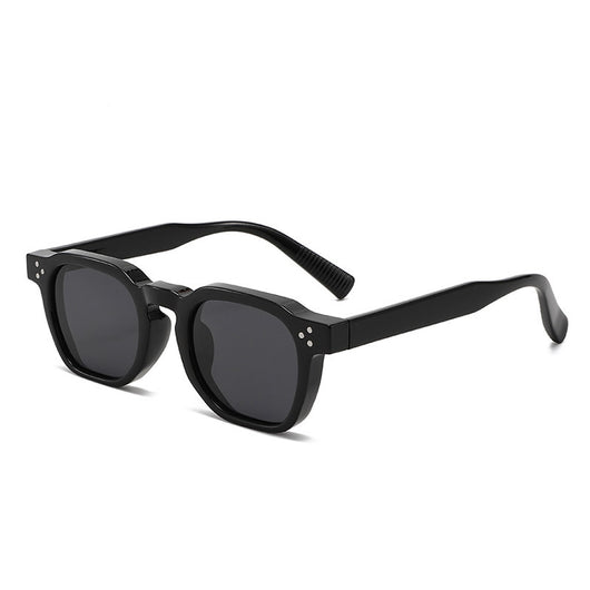 Black square frame sunglasses with dark lenses and small silver accents on the front, shown at an angle. - Image 3