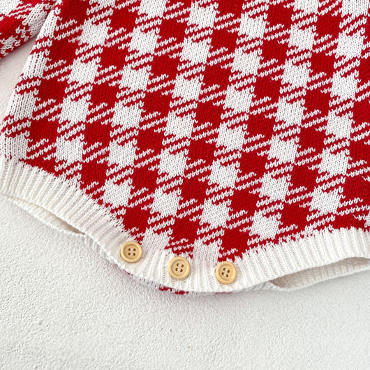 Mameluco Triangular de Punto para Bebé Niña - Diseño Cuadros Otoñal en Rojo - Image 9