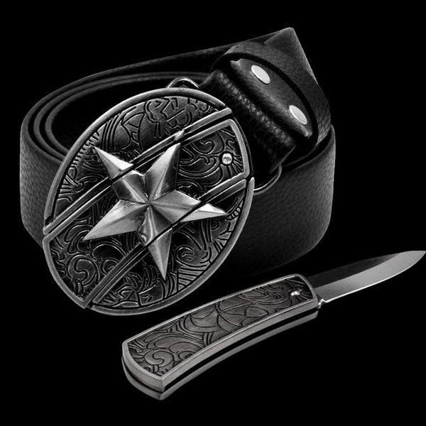 Cinturón de Cuero con Cuchillo Integrado y Hebilla de Seguridad