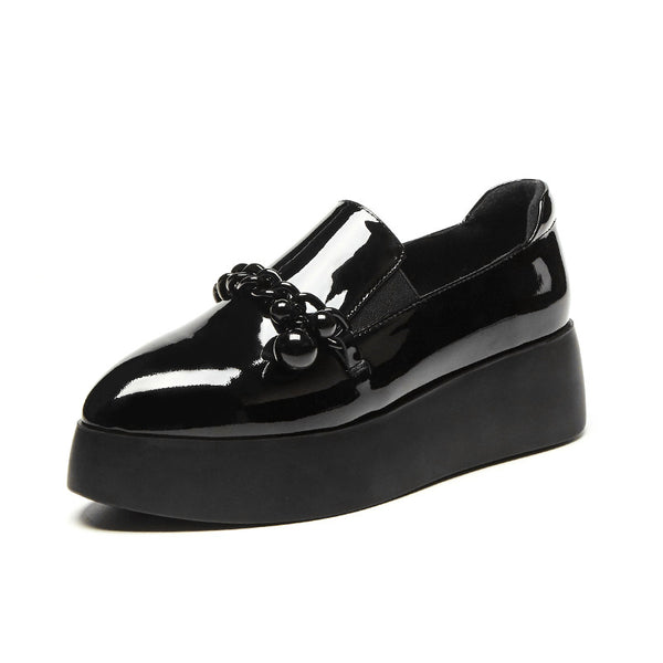 Zapatos de Cuero Estilo Británico con Cadena y Hebilla para Mujer