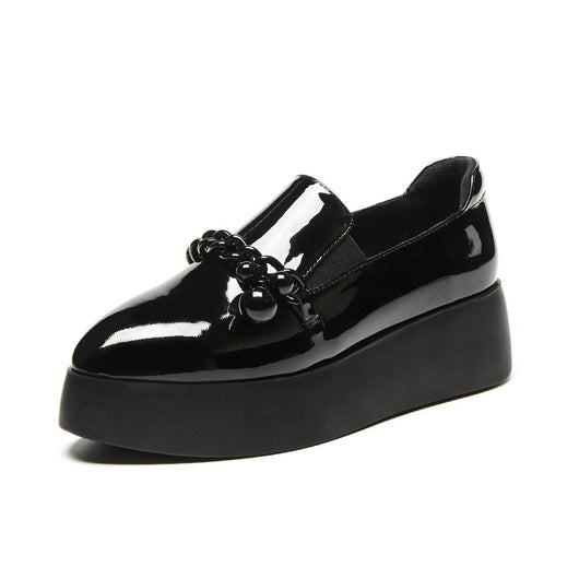 Zapatos de Cuero Estilo Británico con Cadena y Hebilla para Mujer