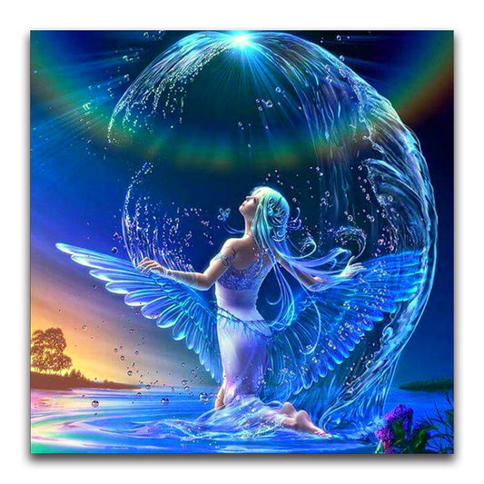 Cuadro de Diamantes 5D - Hada del Río y Ángel - Mosaico Completo