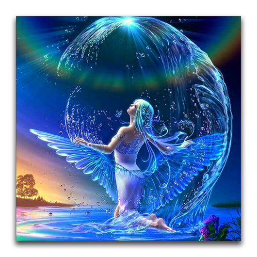 Cuadro de Diamantes 5D - Hada del Río y Ángel - Mosaico Completo
