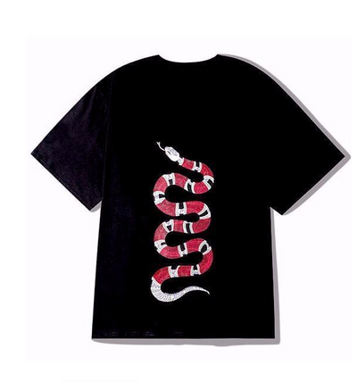Camiseta Básica Cuello Redondo Bordado Serpiente - Talla Grande Hombre