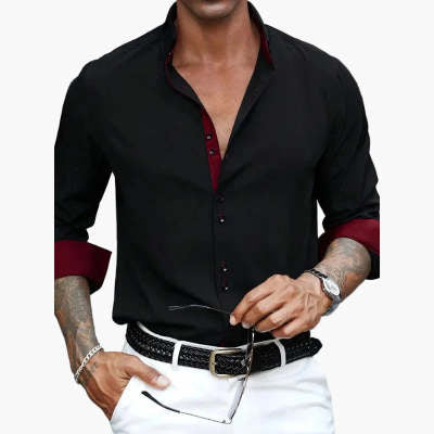 Camisa Casual de Manga Larga con Bolsillo y Color Liso para Hombre - Image 5