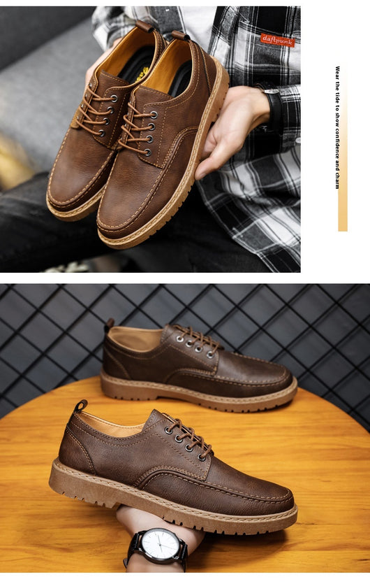 Zapatos Casuales de Cuero Negro con Cordones para Hombre Talla Grande Estilo Británico - Image 12